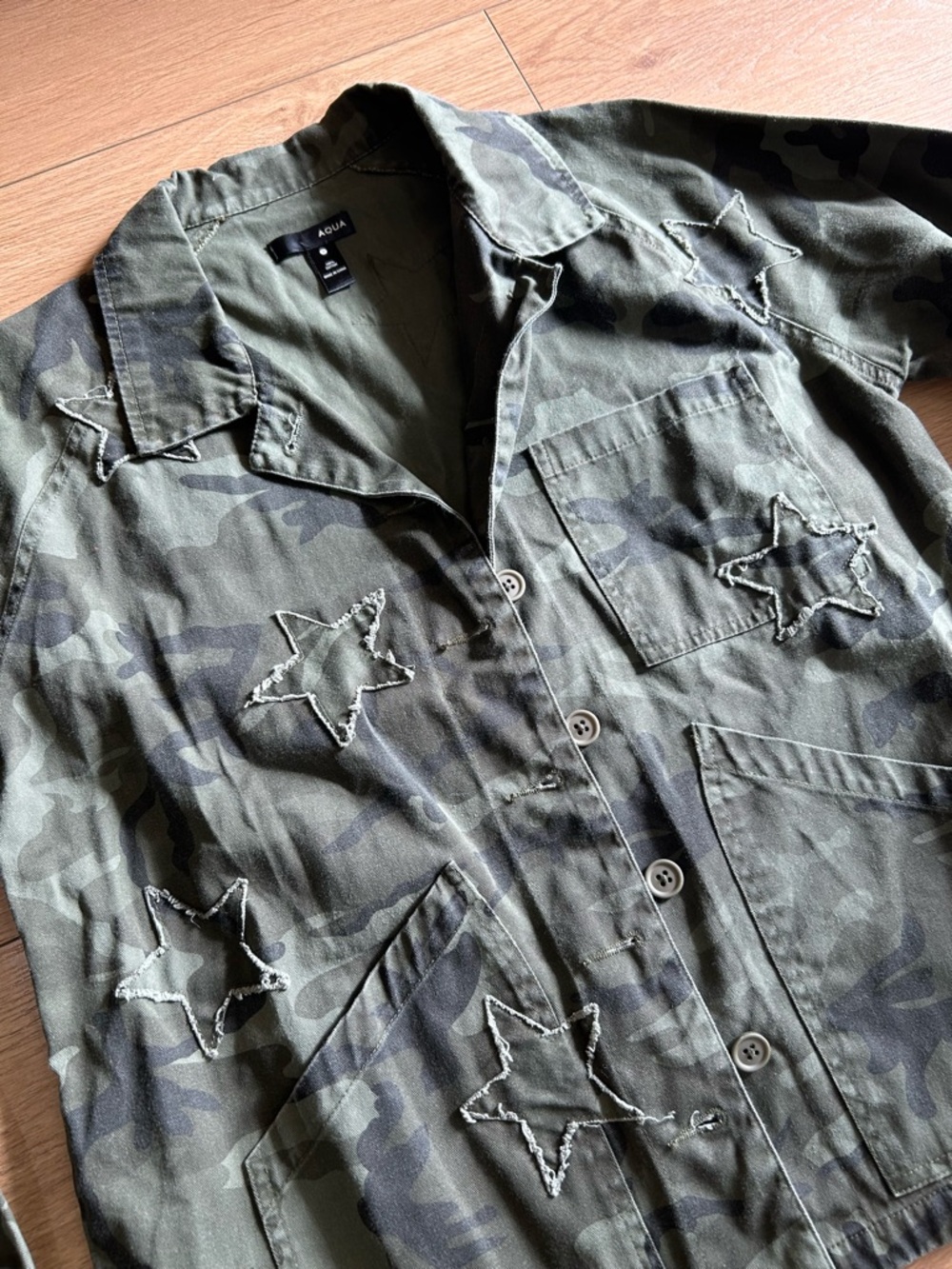 Aqua Olive Green Camo Utility Jacket with Star Patch Detail - Picture 3 of 5